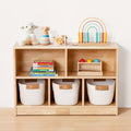 Rubber Wood 5-Compartment Bookshelf 35.4" – 2-Tier Wooden Storage Cabinet for Classroom, Playroom & Preschool | Kids Book Organizer Shelf for Daycare, Bedroom & Living Room | 5-Section Display Rack