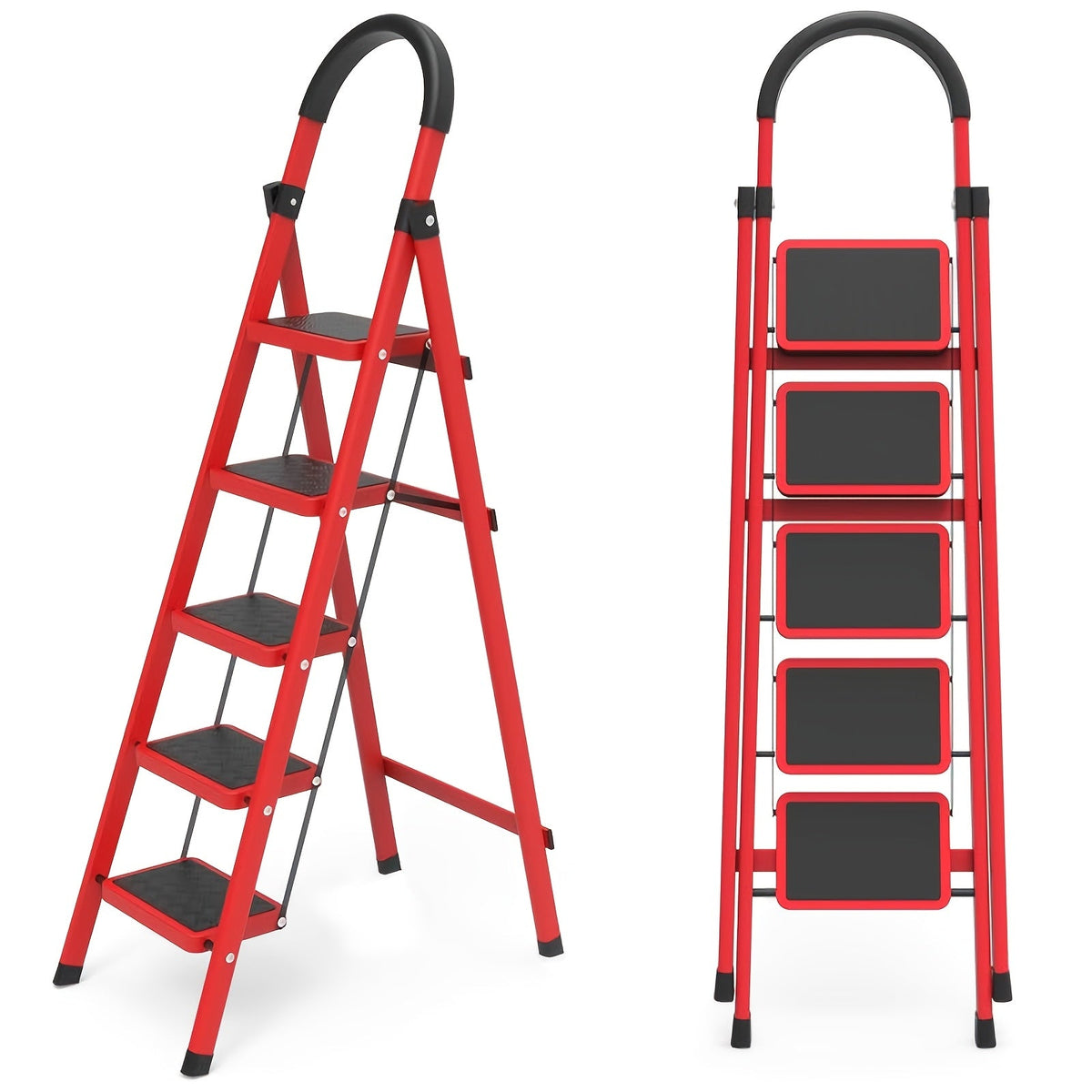 5 Step 500 LBS Anti-Slip No Assembly, Portable Lightweight Ladder for Home, Folding Step Stool
