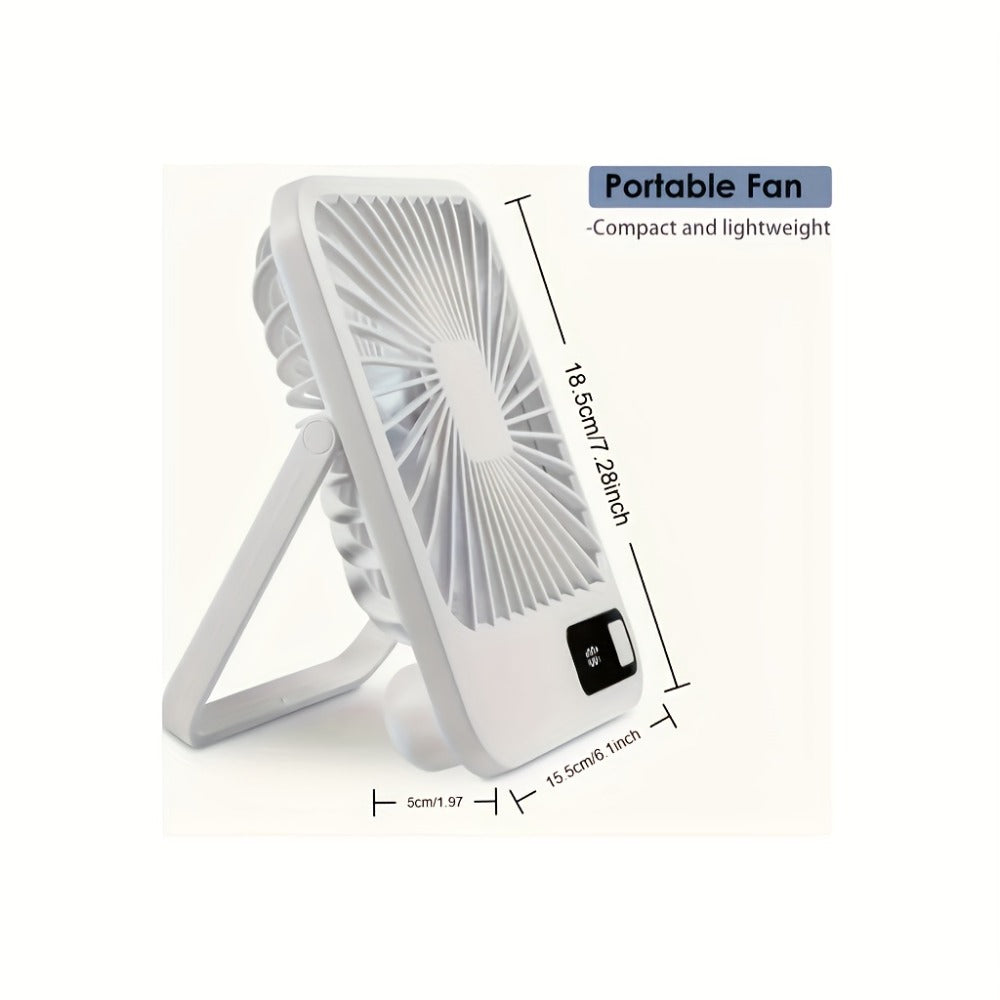 Desk Fan, Mini Desktop Fan Square Design, Ultra-Quiet 5-Speed USB Rechargeable 1800mAh Portable Cooling Fan for Home