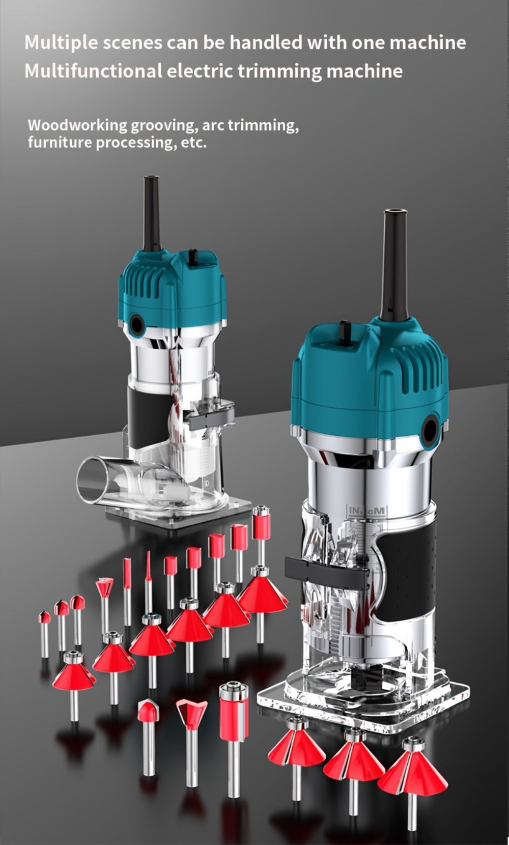 Wood Router with Wood Slotting and Optional 15pc Milling Cutter Set for Woodworking