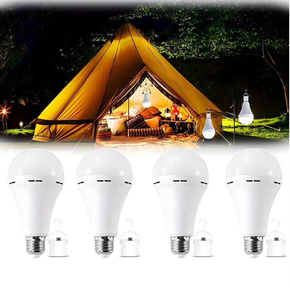 Rechargeable Emergency LED Light Bulb 4 Pack, 12W 6500K, for Camping and Power Outage