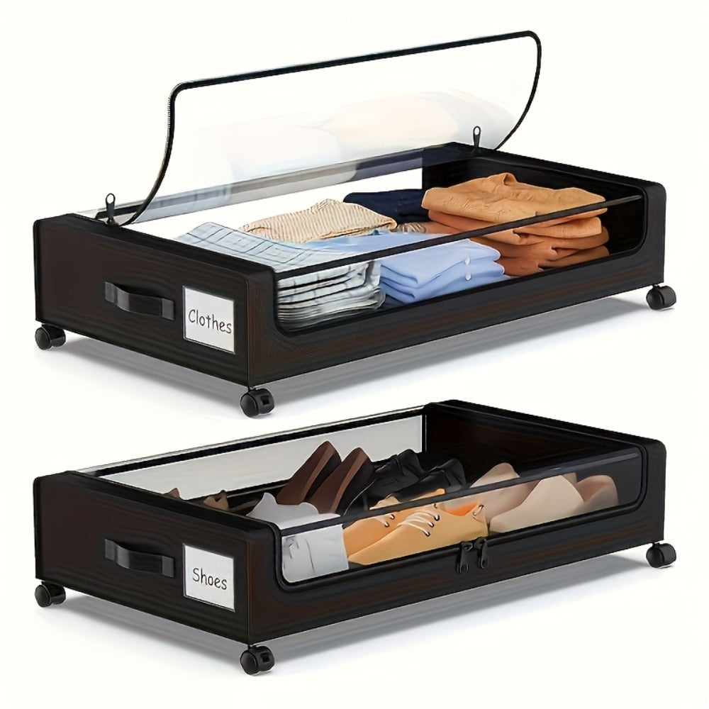 Foldable Under-Bed Organizer Bins with Wheels and Zippered Lids for Clothing and Bedding Storage, Storage Containers