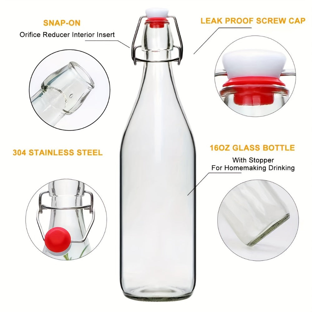 Flip Top Glass Bottles with Stopper 16oz | Airtight Swing Top Bottle for Kombucha, Juice, Vinegar, Honey, Vanilla Extract – Kitchen Storage Set