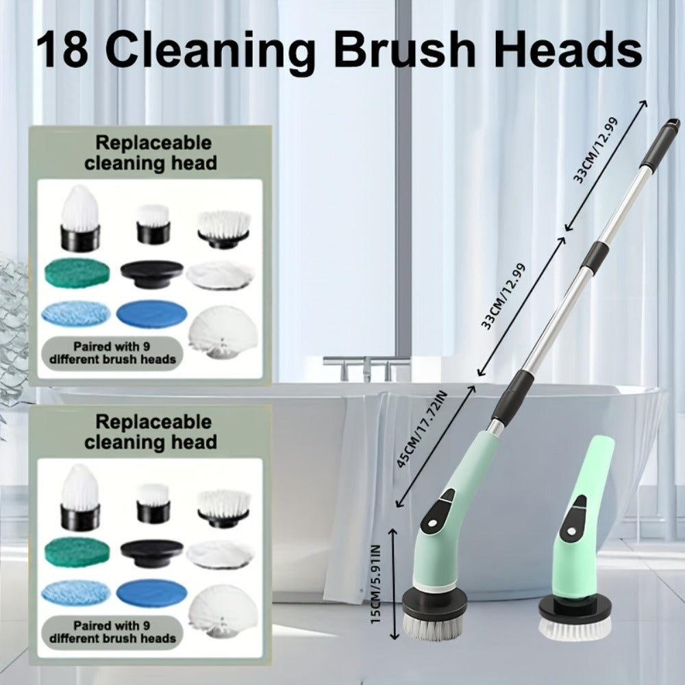 Scrubber with 9 Interchangeable Brush Heads 5 Speed Settings and 3 Extendable Handles