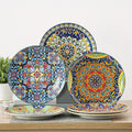 Bohemian Dinner Plates Set of 6 – 10.5 Inch Colorful Stoneware Plate Set Microwave Dishwasher Safe Scratch Resistant Porcelain Dinnerware for Home Restaurant Cafe Boho Kitchen Decor Gift