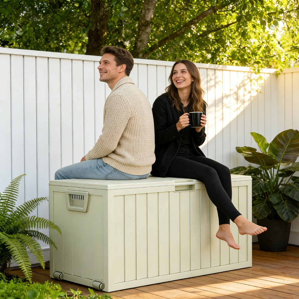 Outdoor Storage Box with Handles and Wheels for Pool Accessories