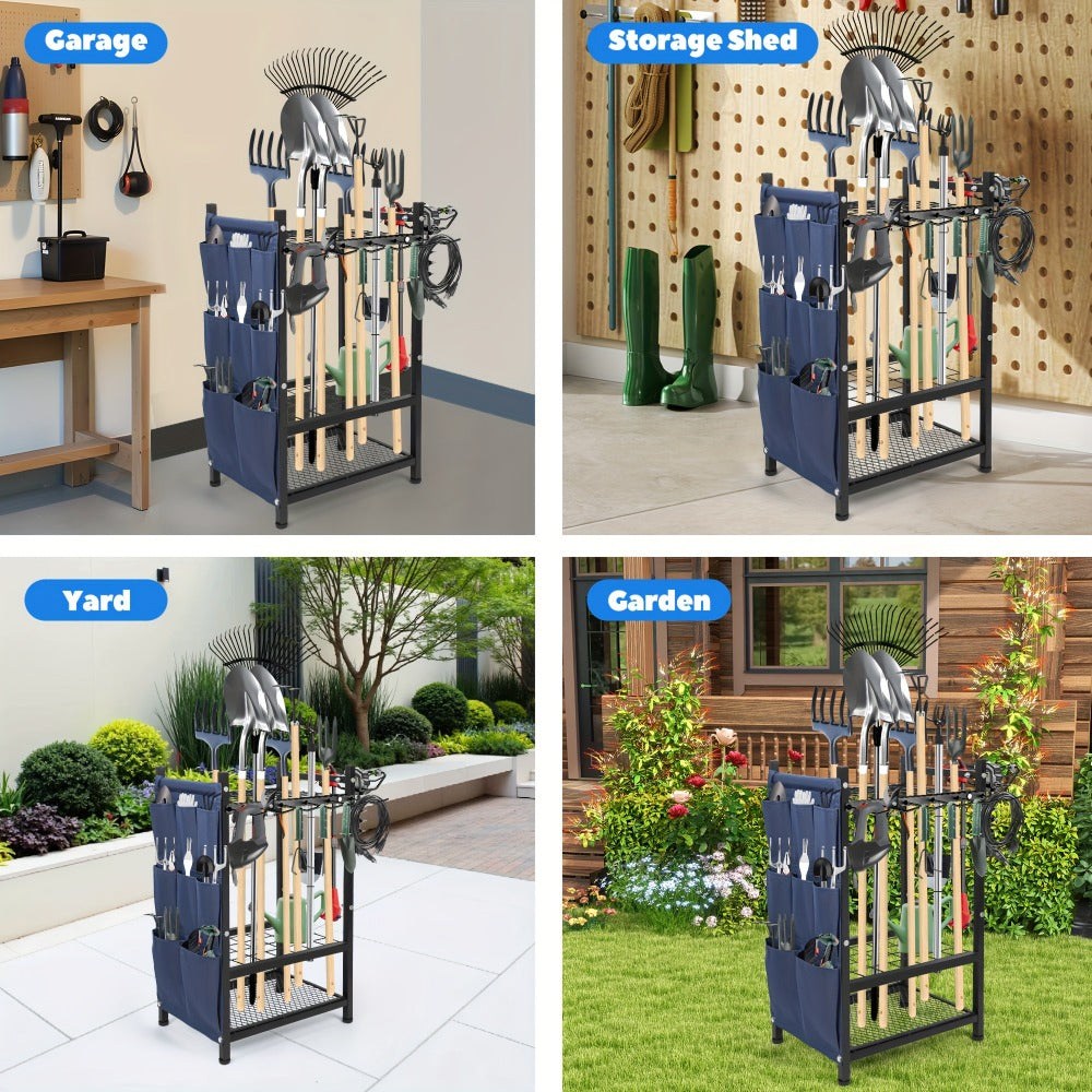 Tool Storage Rack, Storage Bag Metal Yard Tool Organizer for Garage Holds 35 Long-Handled Tools, Rake Stand Holder