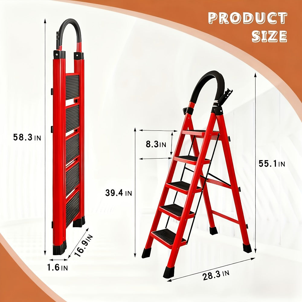5 Step 500 LBS Anti-Slip No Assembly, Portable Lightweight Ladder for Home, Folding Step Stool