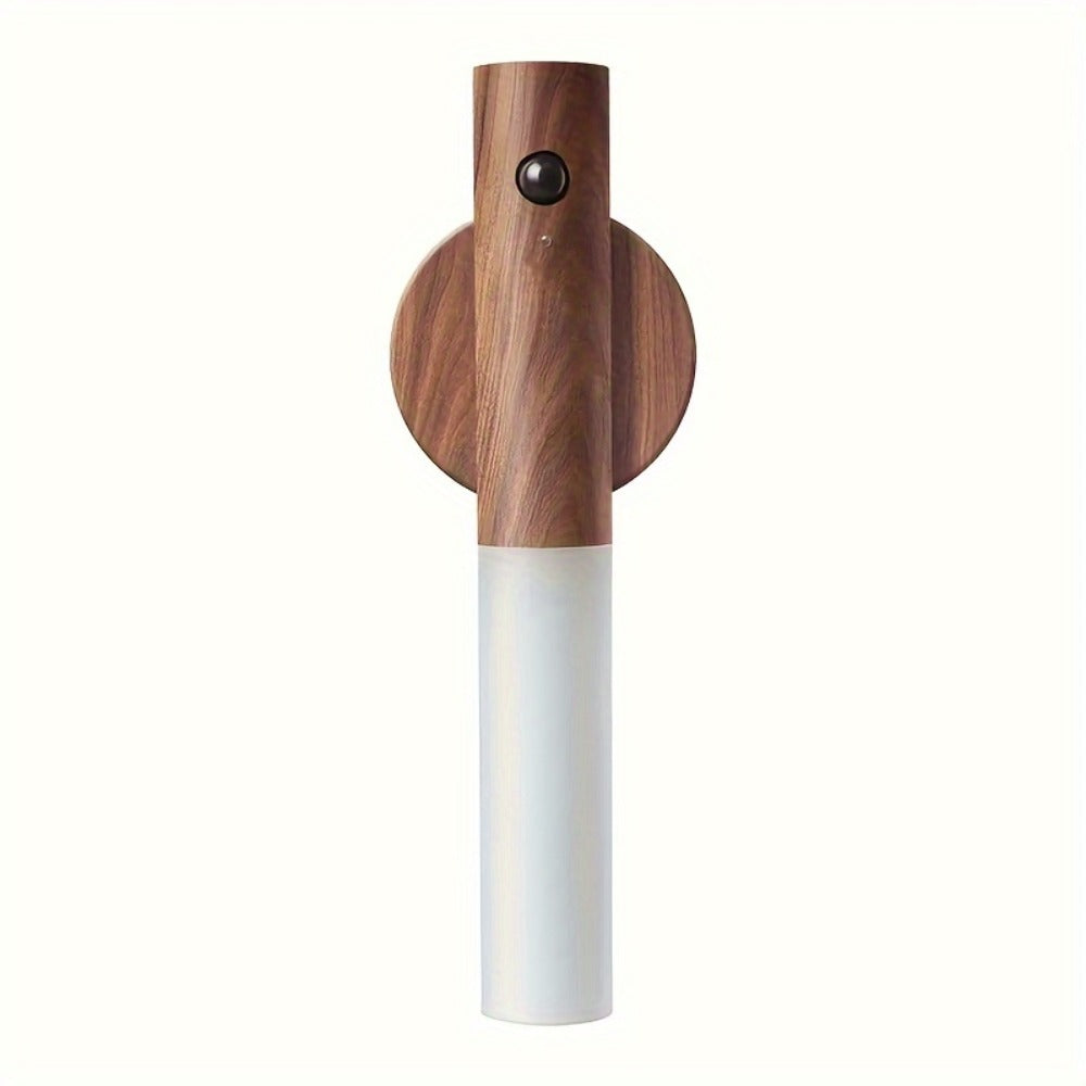 Motion Night Light, Rechargeable LED IPX4 Waterproof Wood Grain & Walnut Under Cabinet Step Lamp for Staircase