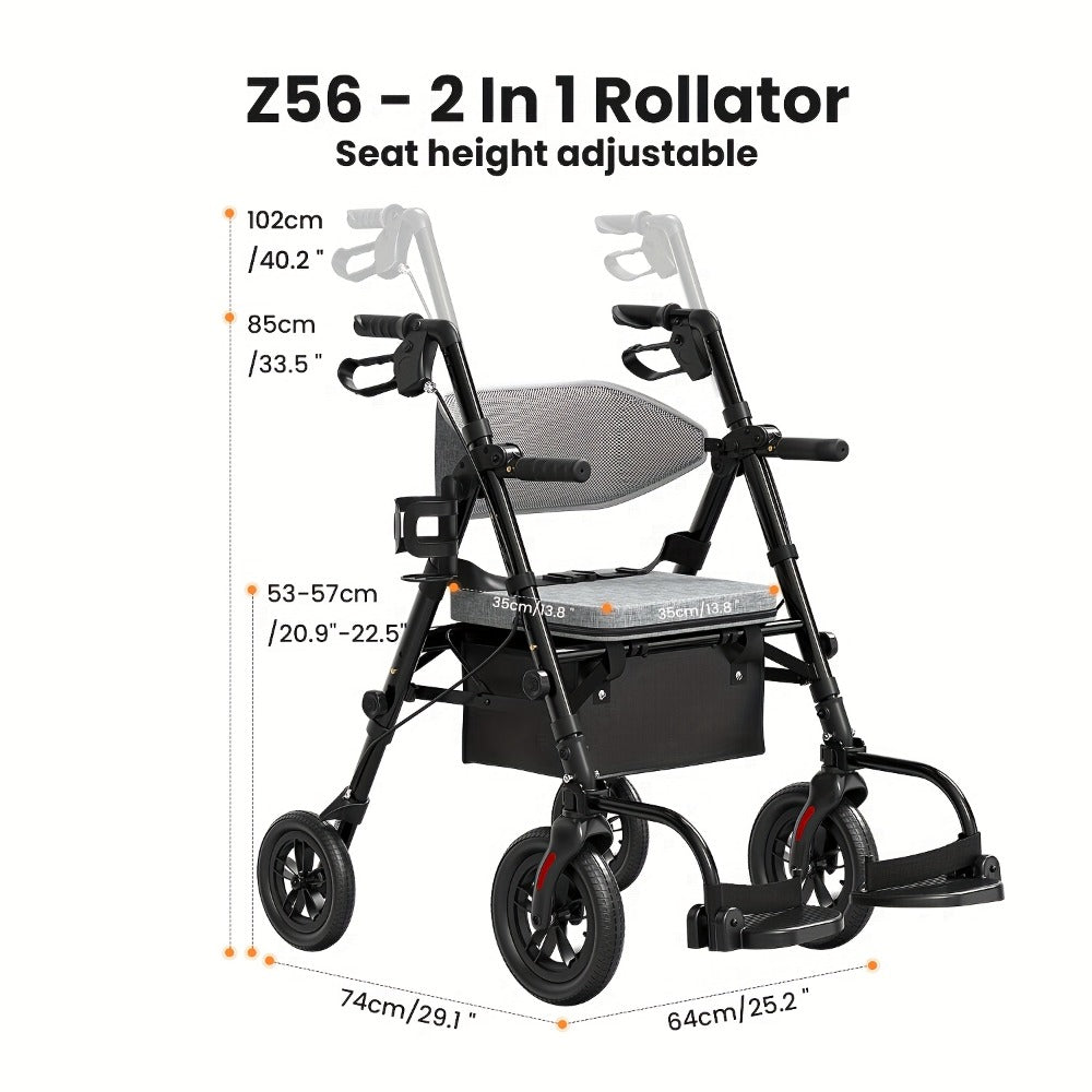 Rollator Walkers For Seniors with Ergonomic Backrest and Dual Adjustable Height