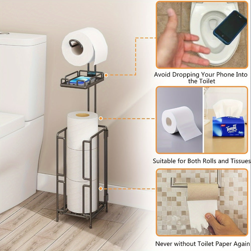 Stainless Steel Stand 3 Extra Roll Storage Modern Bathroom Organizer, Freestanding Toilet Paper Holder