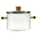 Glass Cooking Pot 54oz 1600ml Borosilicate Heat-Resistant with Lid – Transparent Dumpling & Ramen Pot for Stove & Oven | Odorless Easy-Clean Soup Milk Pot with Green or Yellow Stainless Steel Handle