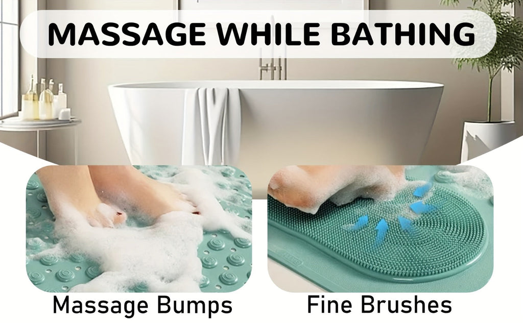 Non-Slip Bath Mat, Cushioned Shower and Tub Floor Mat with Massage Texture in Two Rectangular Sizes