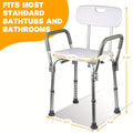 Shower Chair with Armrests & Backrest – Height Adjustable Aluminum Bath Seat, 350 LBS Capacity, Non-Slip Rubber Feet, Cushioned Support for Elderly, Disabled & Post-Surgery, Fits Most Showers & Tubs