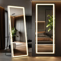 Full Length Mirror with LED Lights & Touch Sensor – 64"x21" Dimmable Smart Floor Mirror, Wall Mount or Freestanding, Slim Modern Frame for Bedroom, Vanity & Dressing Room