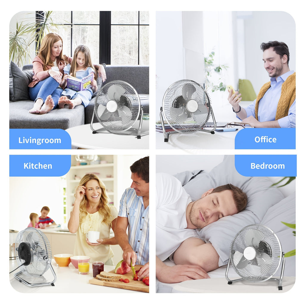 Industrial Floor Fan High Velocity 9 & 20 Inch – Metal Construction & Blades, 3-Speed Heavy Duty Fan for Industrial, Commercial & Garage Use | Silver, Black & Blue