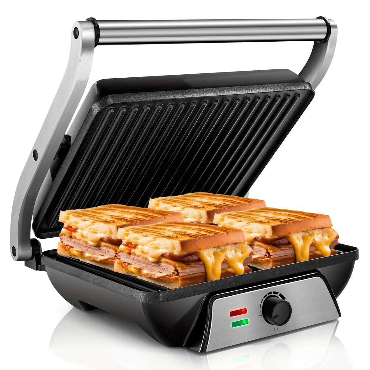 Sandwich Maker with Floating Hinge Grease Tray Temperature Control for Home Dorm Office