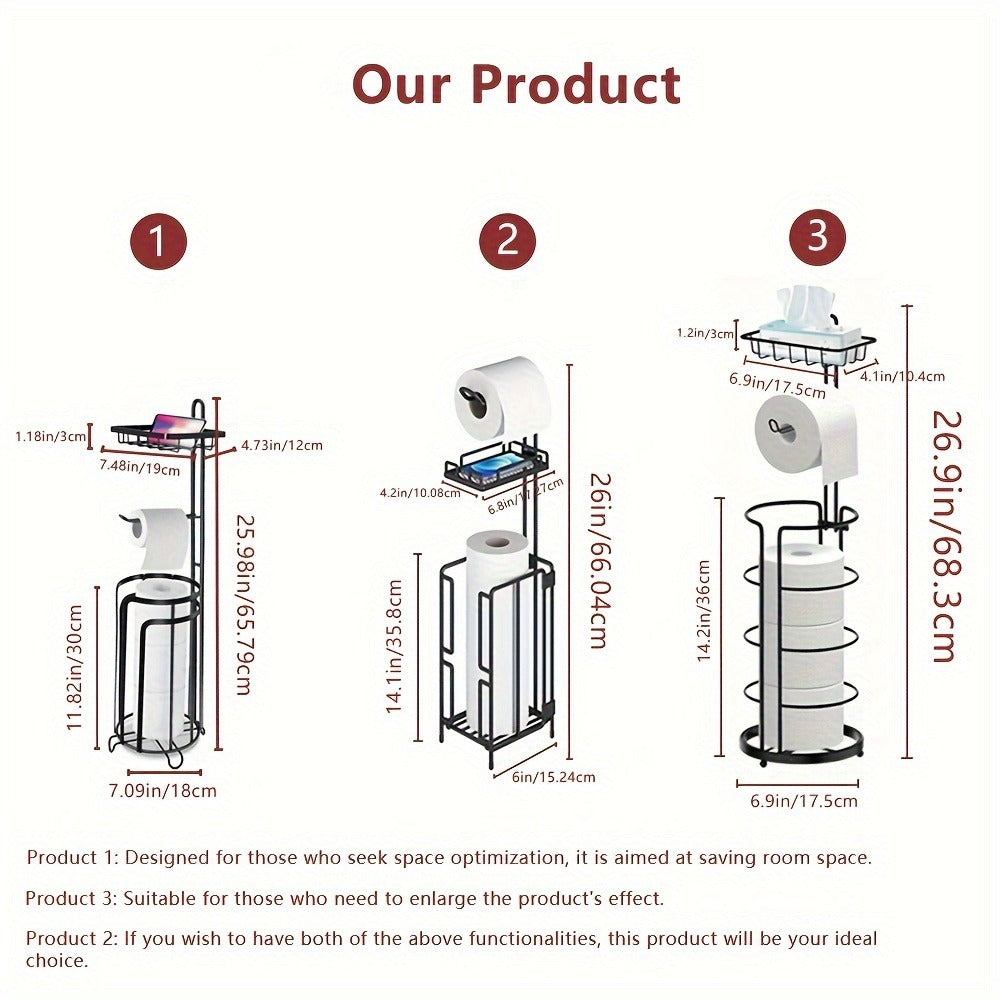 Stainless Steel Stand 3 Extra Roll Storage Modern Bathroom Organizer, Freestanding Toilet Paper Holder