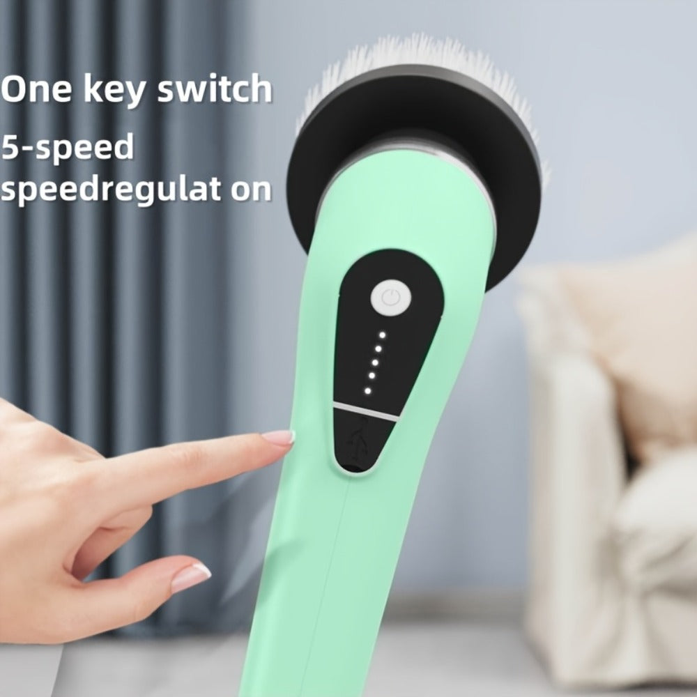 Scrubber with 9 Interchangeable Brush Heads 5 Speed Settings and 3 Extendable Handles
