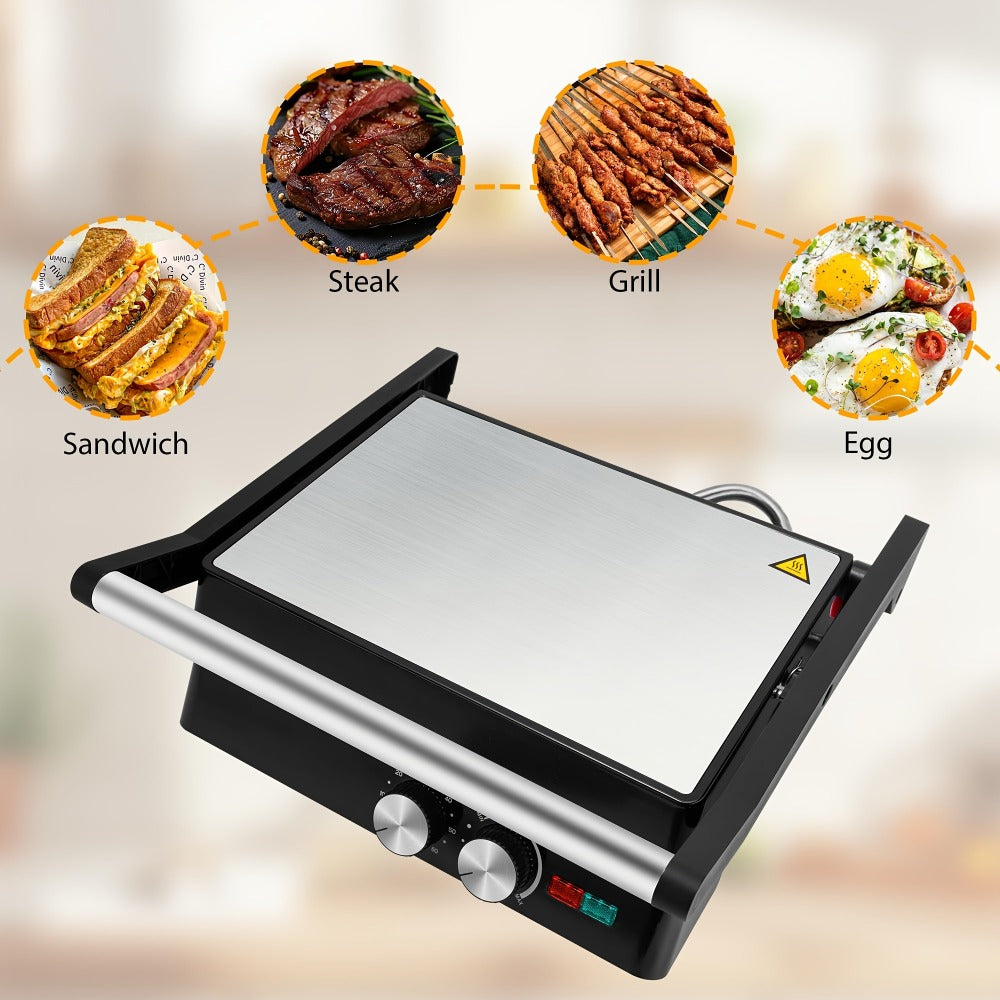 Sandwich Maker with Floating Hinge Grease Tray Temperature Control for Home Dorm Office
