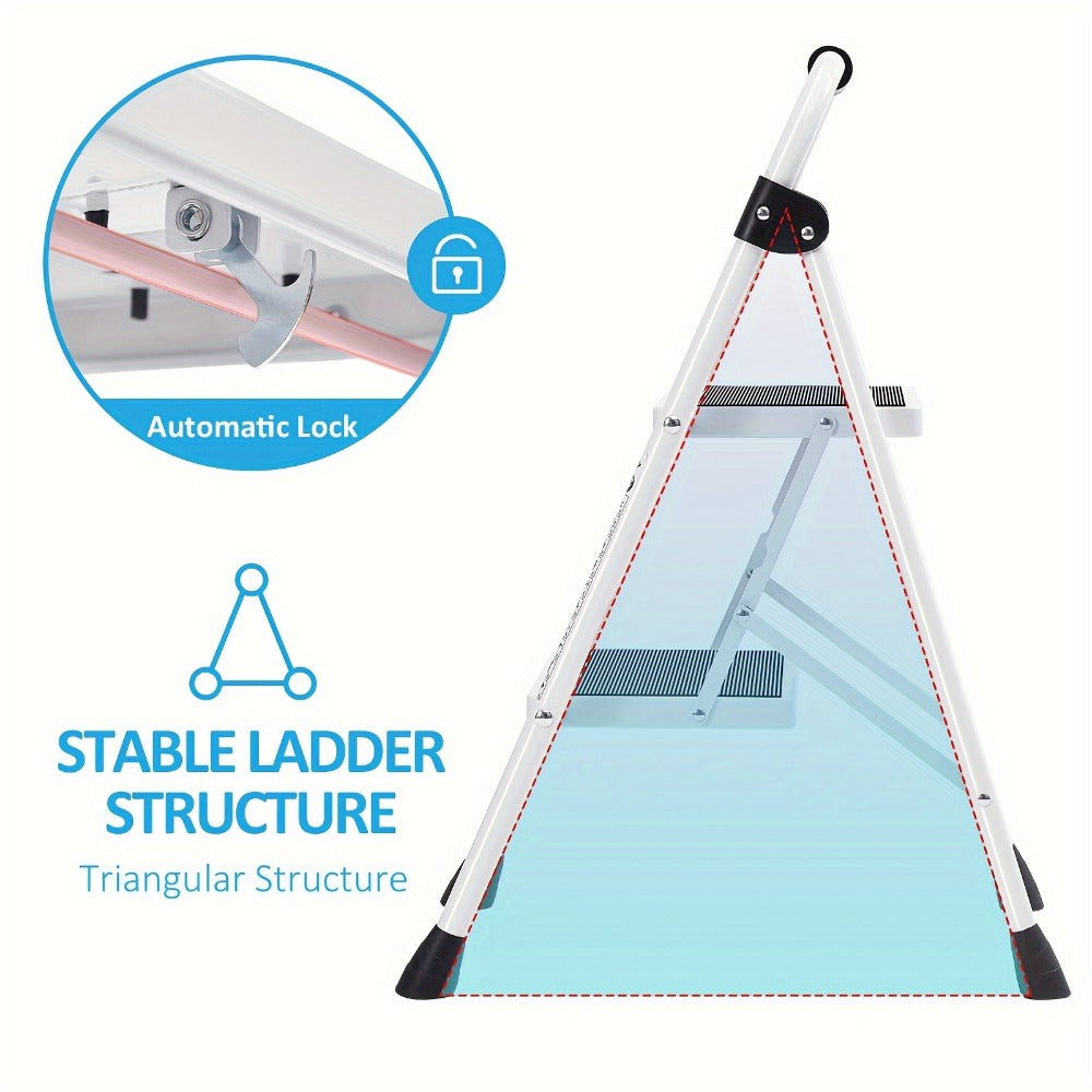 Foldable Heavy Duty Steel, Lightweight Portable Folding Step Ladder for Home Kitchen Bathroom Garage, 2 Step Ladder