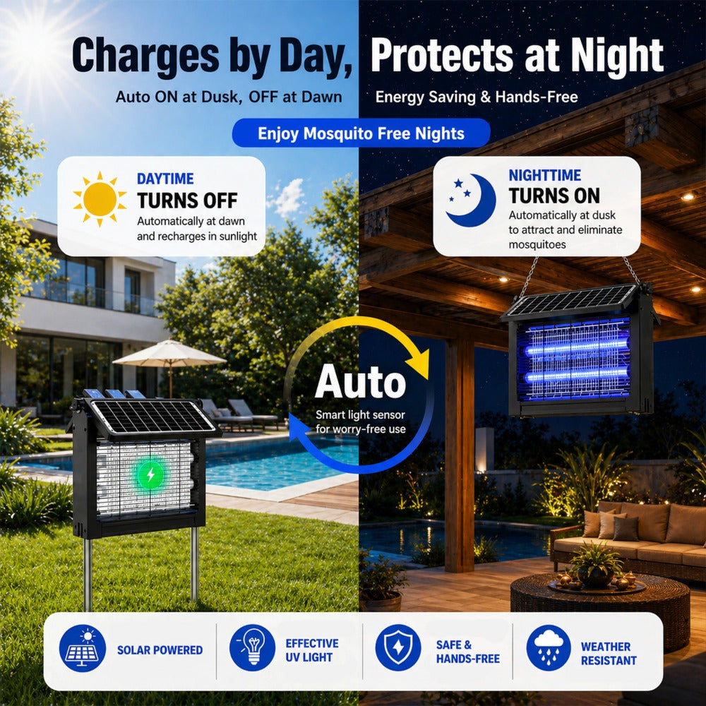 Bug Zapper, Solar Outdoor 4500V Electric Mosquito Killer, IPX4 Waterproof Insect Trap for Patio