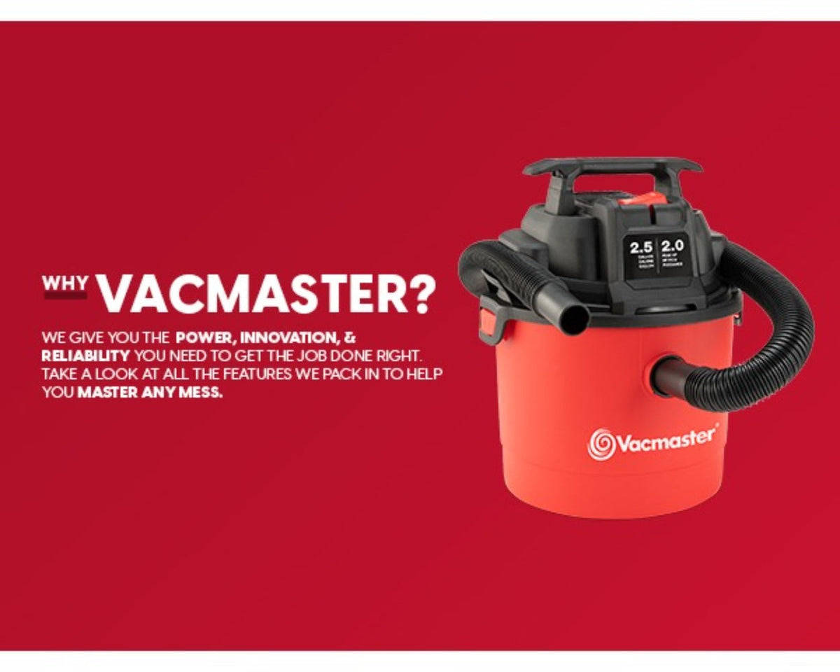 Wet Dry Vacuum Cleaner 2.5 Gallon Shop Vac – Vacmaster 2 Peak HP with Blower Function, Wall Mount & On-Board Storage for Garage, Car, Workshop, Home