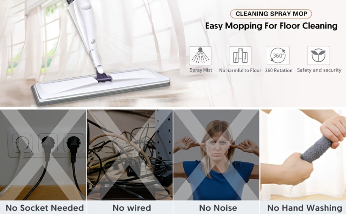 Spray Mop with 3 Washable Microfiber Carbon Fiber Pads Water Spraying Flat Mop Wet Dry Dual Use Floor Cleaning for Hardwood Laminate Tile Ceramic 4pc White