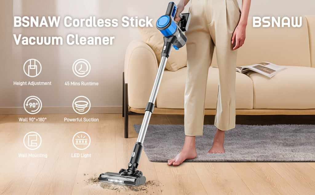 Cordless Stick Vacuum Cleaner 56-68Kpa – Lightweight 8-in-1 Handheld Vacuum with Rechargeable Battery, 45 Min Runtime for Hard Floors, Carpets & Pet Hair