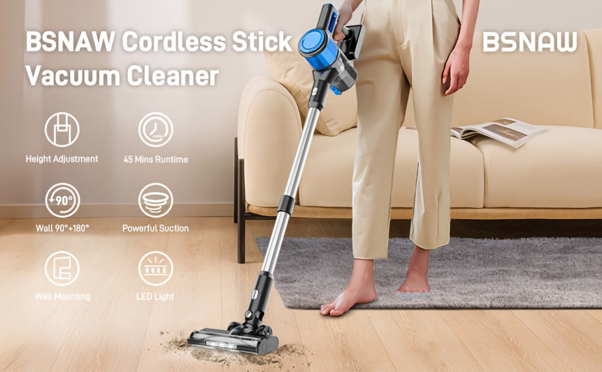 Cordless Stick Vacuum Cleaner 56-68Kpa – Lightweight 8-in-1 Handheld Vacuum with Rechargeable Battery, 45 Min Runtime for Hard Floors, Carpets & Pet Hair