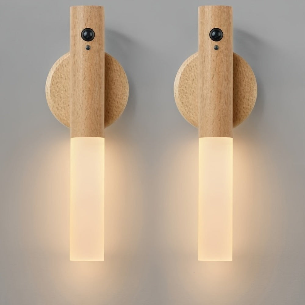 Motion Night Light, Rechargeable LED IPX4 Waterproof Wood Grain & Walnut Under Cabinet Step Lamp for Staircase
