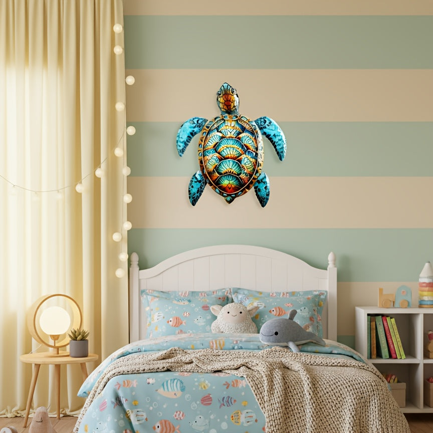 Metal Wall Art Turtle Sculpture in an Intricate Boho Swirling Pattern for Living Room Decor
