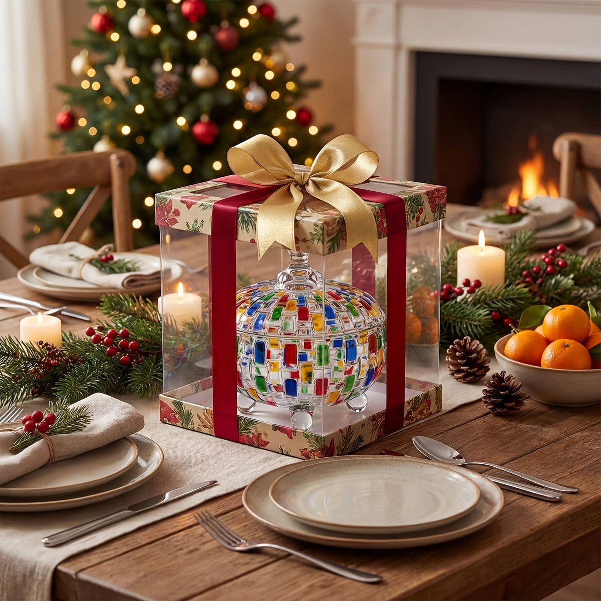 Crystal Glass Candy Dish with Lid and Tongs for Family and Friends