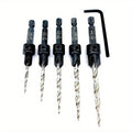 5pcs Countersink Drill Bit Set #4 #6 #8 #10 #12 Tapered with 1/4" Hex Shank Quick-Change – Adjustable Wood Counter Sinker Bits with Allen Wrench for Woodworking