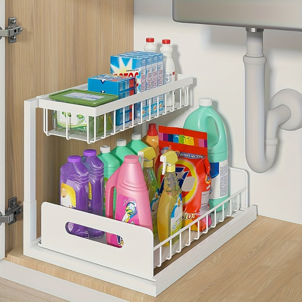 L-Shaped Sliding Drawer Organizer Heavy-Duty Under Sink Storage Rack, Garage & Workshop, Cabinet Organizers