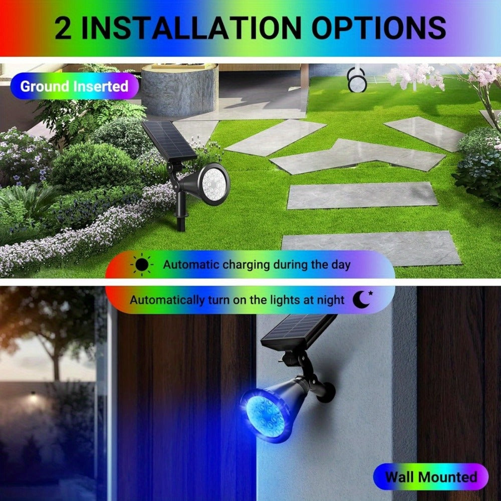 Solar Landscape Lights with 8 Color Modes Outdoor Solar Spotlight for Garden