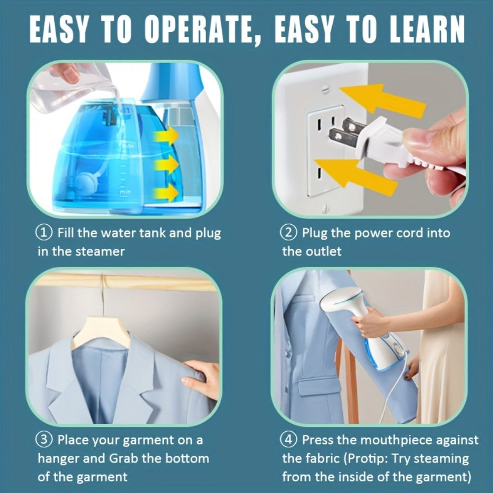 Garment Steamer, 9.47oz Removable Water Tank, Compact Mini Steam Iron for Clothes Home Travel Office