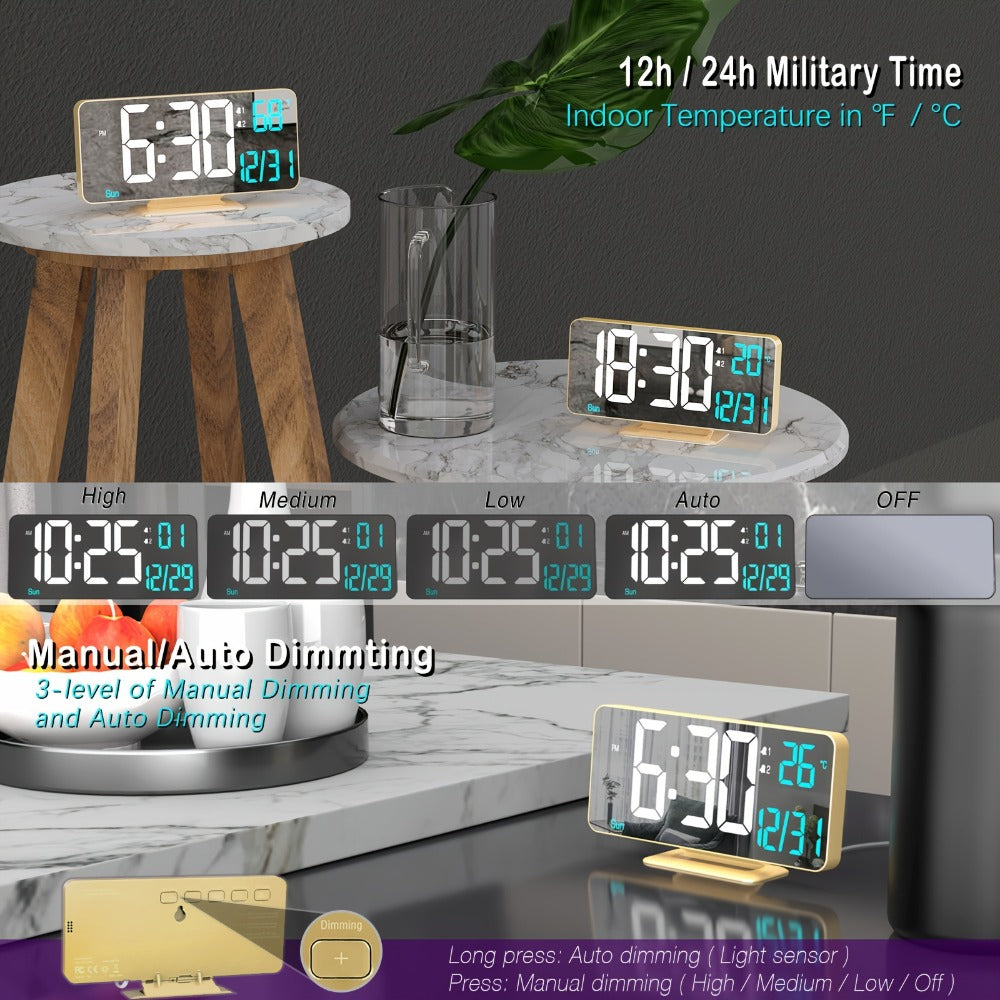 Alarm Clock with Dual Alarm and Dimmable LED Display for Bedroom