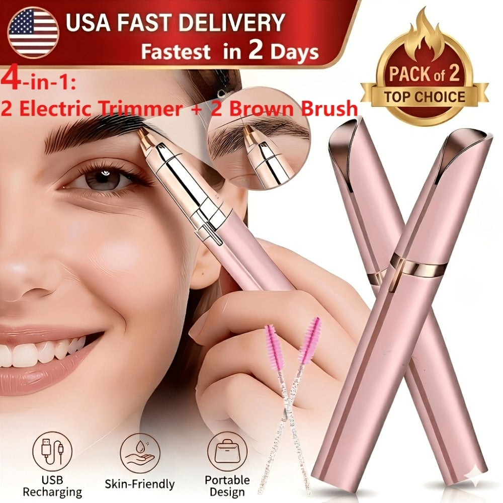 Eyebrow Trimmer: Electric for Women 2 Pack, USB Rechargeable Painless Precision Eyebrow Razor Pen