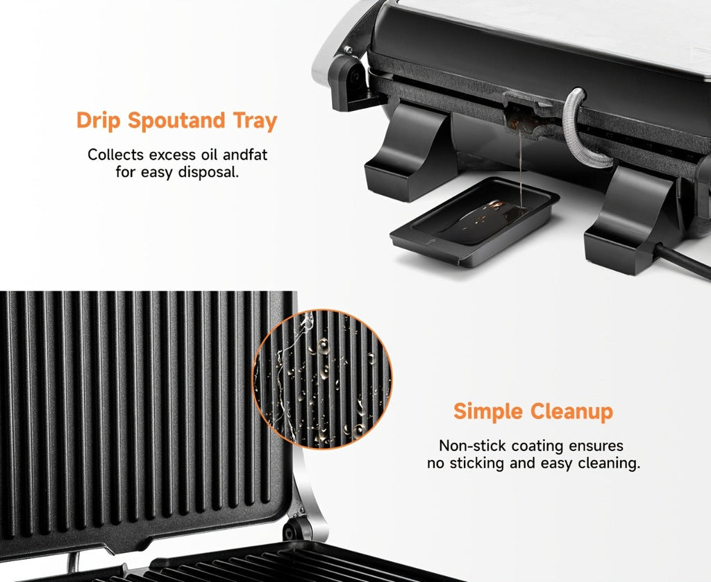 Sandwich Maker with Floating Hinge Grease Tray Temperature Control for Home Dorm Office