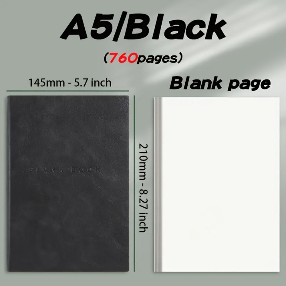 Blank Notebook with A5 760 Pages Leather Soft Cover Sketchbook