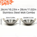 Stainless Steel Wok Set 2pcs 10in + 11in | Heavy Duty Non-Stick Frying Pan with Stainless Steel Handle – Dishwasher Safe Cookware for Home Kitchen & Outdoor Cooking