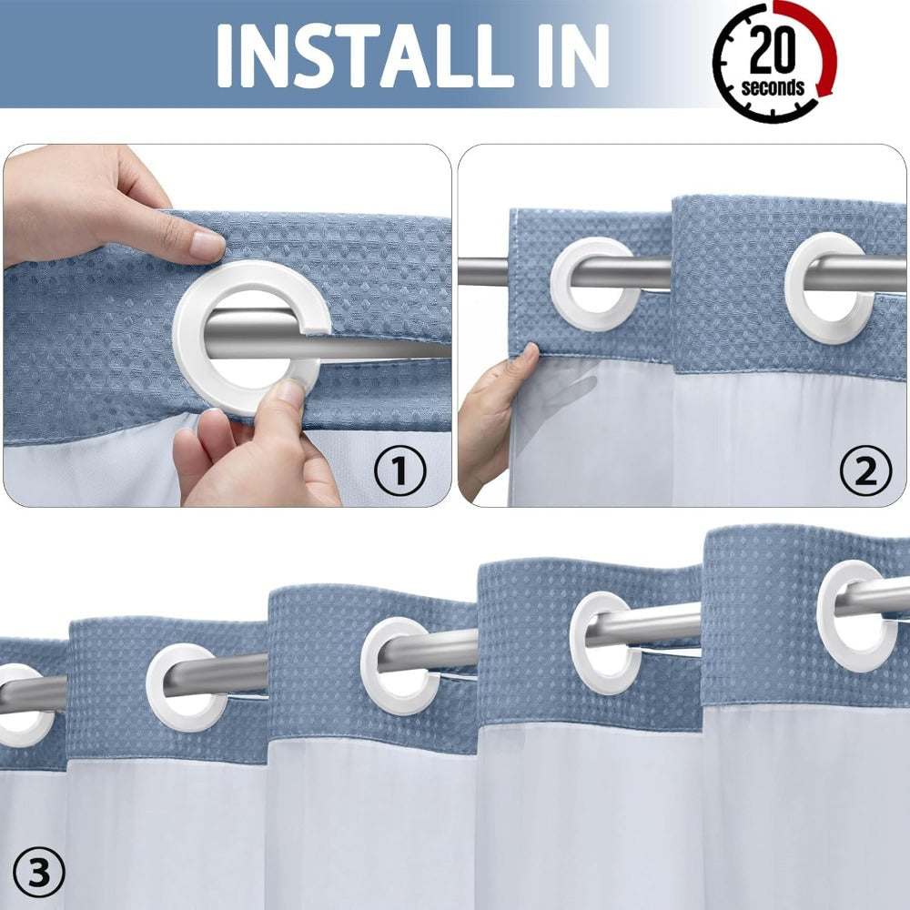 Waffle Shower Curtain with Liner Set Hookless Snap-In Double Layer Polyester Fabric Waterproof Easy Clean for Bathroom Hotel Home Decor