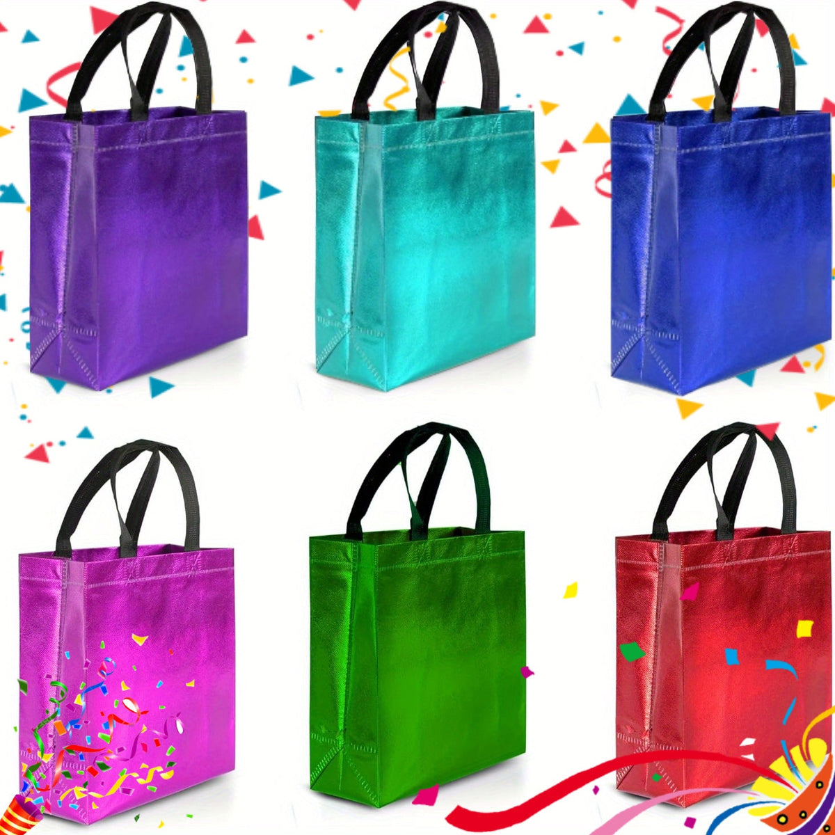 Gift Bags 12 Pack Mixed Colors Glossy Shiny Reusable Gift Bags with Handles for Birthday Party Favor Goodie Bags Wedding Baby Shower 8x10x4 Inch
