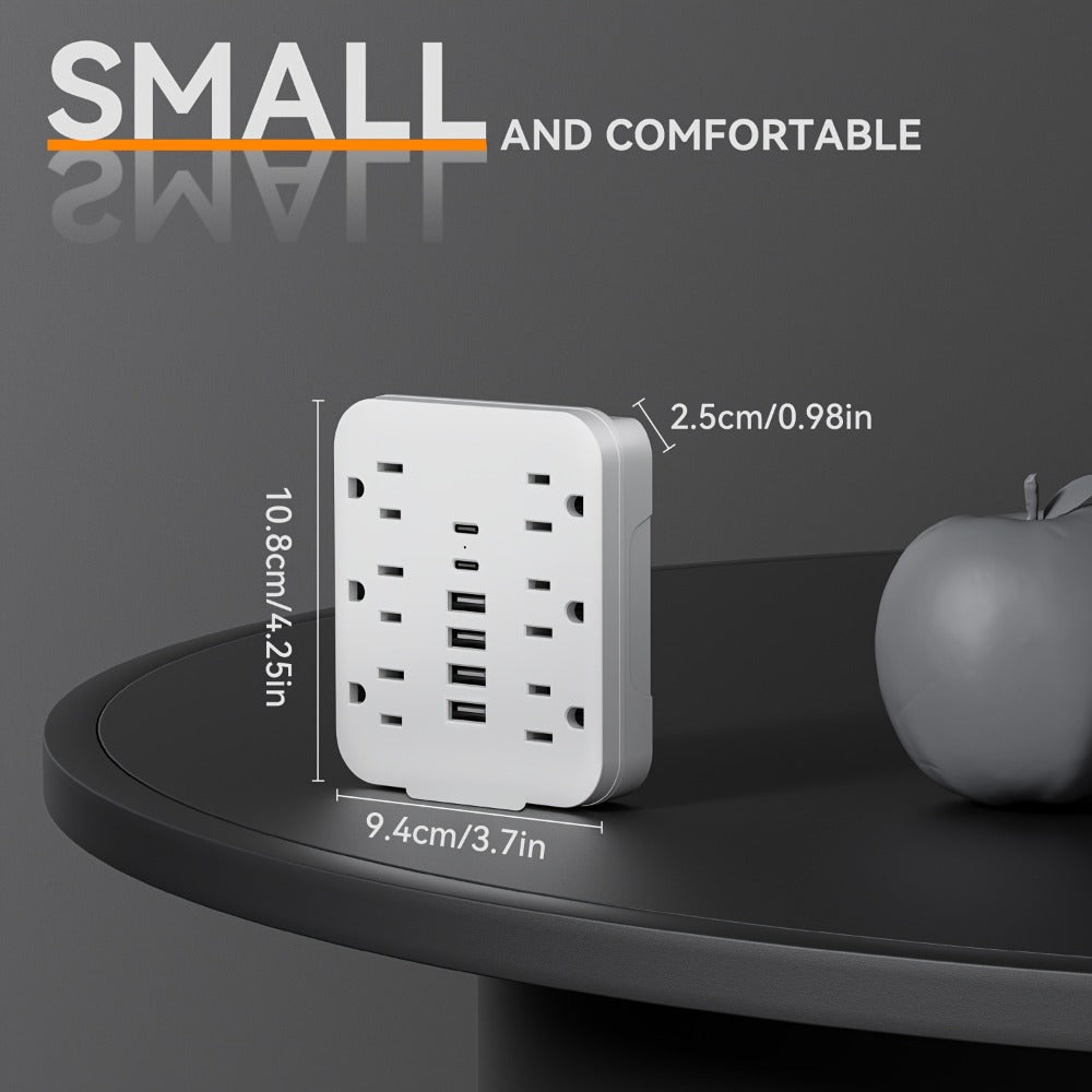 Power Strip, 6 AC Outlets & 6 USB Ports (2 USB-C) Compact Space-Saving Plug, 110-130V US Plug for Home & Office White & Black
