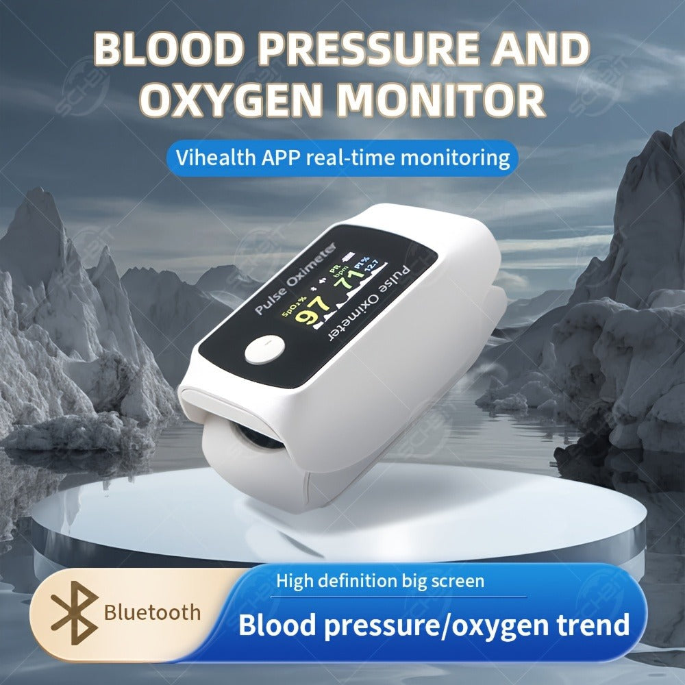 Pulse Oximeter, Real-Time Heart Rate & SpO2 Tracking via Bluetooth App, Compact Digital Oxygen Meter