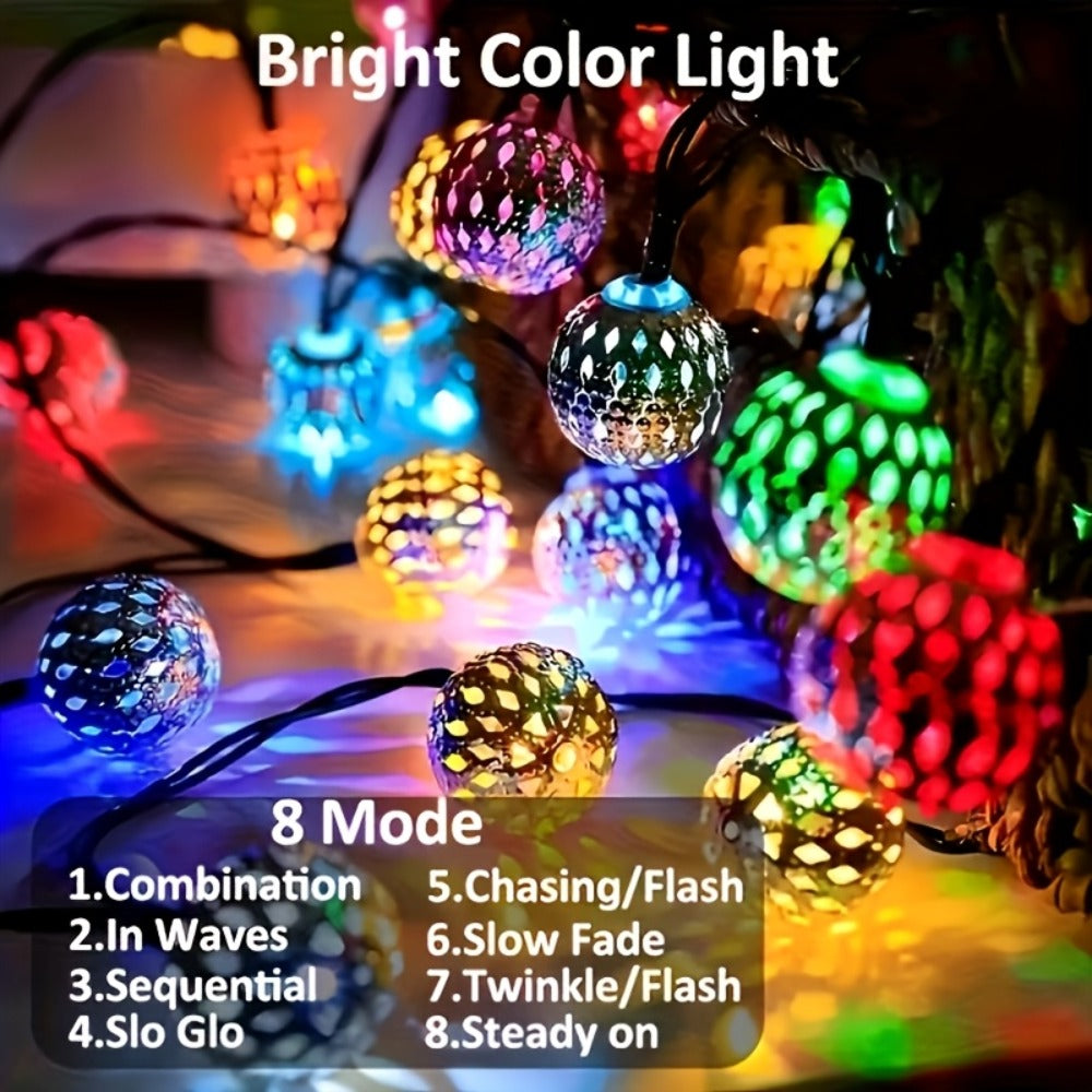 Solar String Lights Outdoor with 8 Modes and Boho Garden Lights for Patio