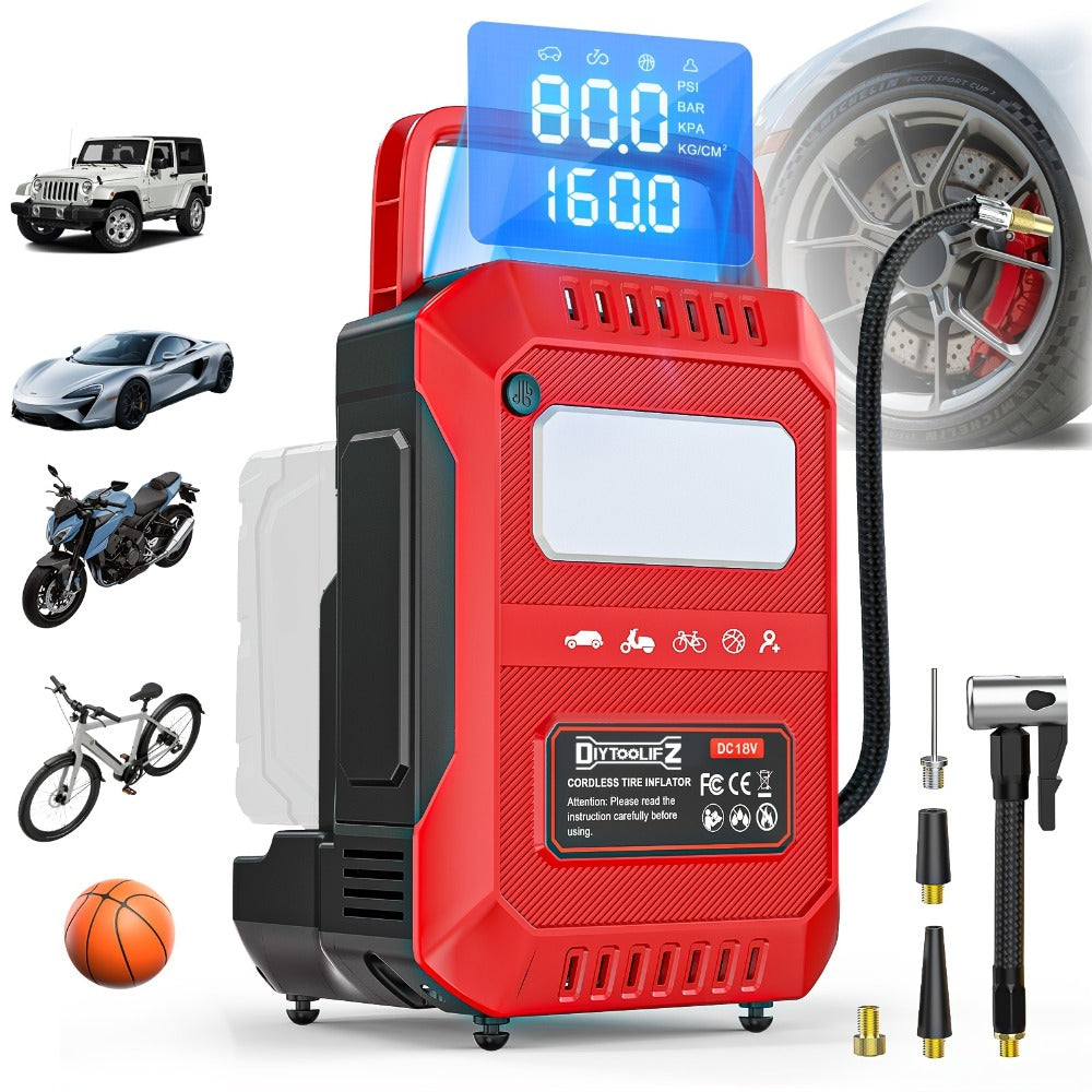 Tire Inflator, Cordless 160PSI Portable Air Compressor Compatible, DeWalt 20V / 18V Battery Digital Pressure Gauge