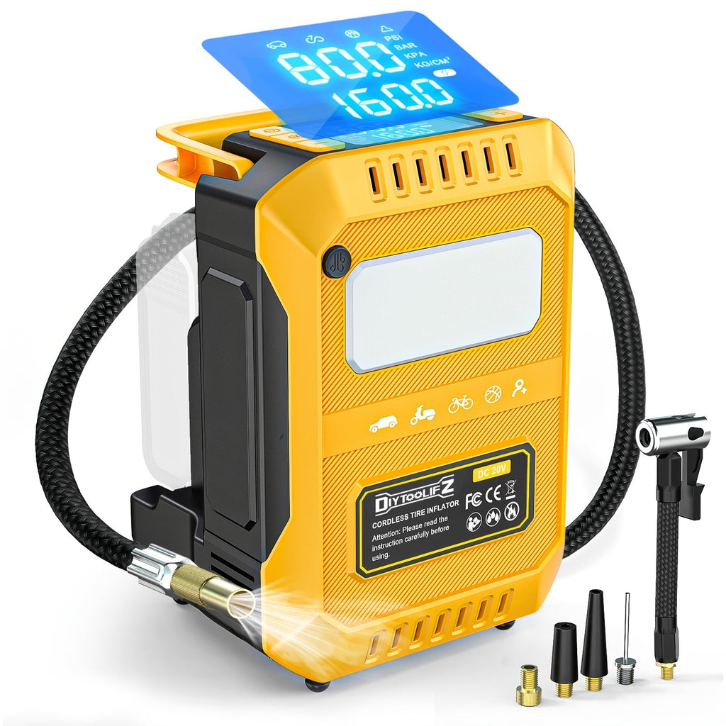 Tire Inflator, Cordless 160PSI Portable Air Compressor Compatible, DeWalt 20V / 18V Battery Digital Pressure Gauge