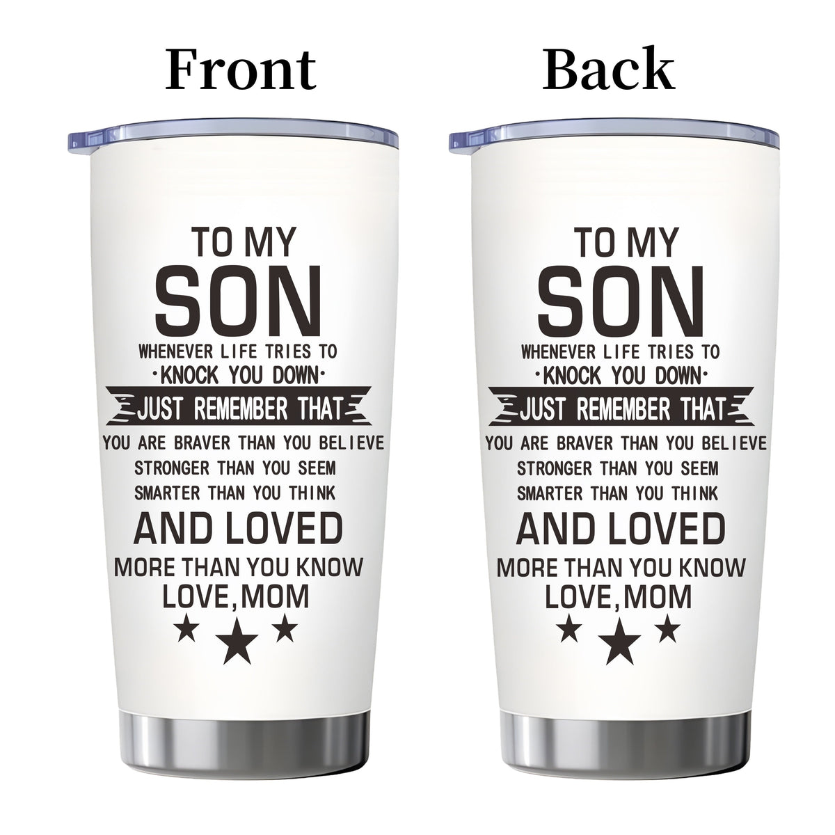 20oz Insulated Tumbler Gift for Son from Mom – Inspirational Quote Travel Mug, Stainless Steel Car Cup for College & High School